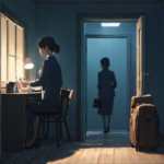 현관 옆에 다음 날 출근복과 가방을 준비하는 직장인의 AI 생성 편집 삽화